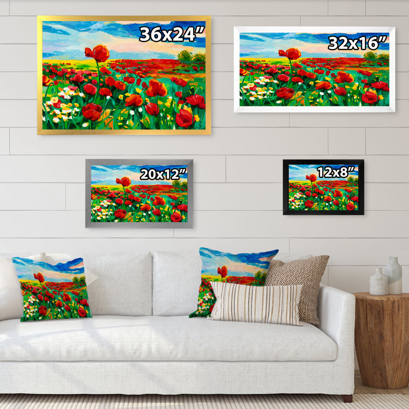 Coquelicots - reproduction sur toile, Toile avec cadre noir, H 8 po x l 12 po x P 1 po