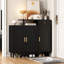 Armoire à chaussures Ariadnee Classy Noir, tablettes réglables, grand espace de bureau, surface de comptoir spacieuse incurvée en panneau de particules massif,-121363649