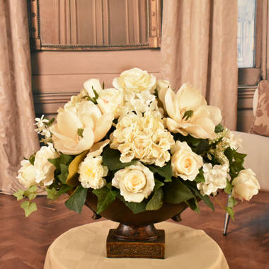 Floral Home Decor Faux Silk Magnolia Arrangement & Reviews | Wayfair
