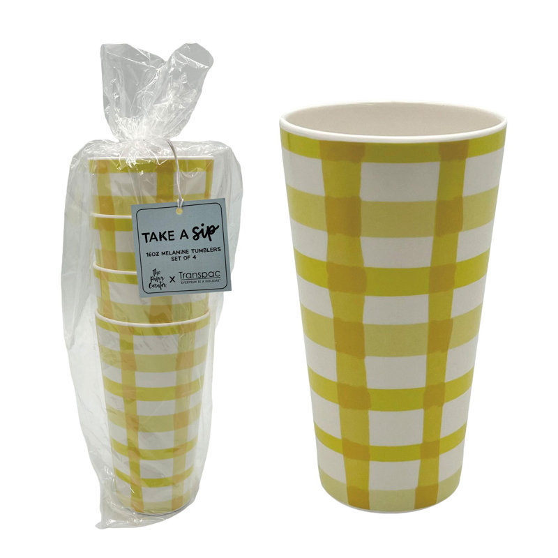 Ensemble de 4 gobelets en mélamine Transpac Gingham Spring