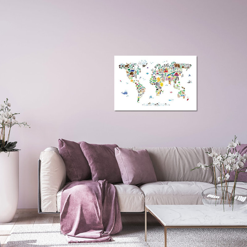 «Animal Map of the World» par Michael Tompsett, impression sans cadre, H 16 po x l 24 po x P 0,25 po