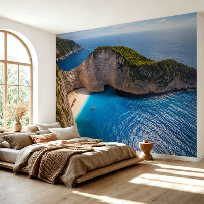 Wall Mural Peel and Stick Wallpaper Navagio Beach Shipwreck Beach Zakynthos island Greece Self-Adhesive Removable Contact Paper Wall Decor for Living Room Bedroom 69"H x 96"W
