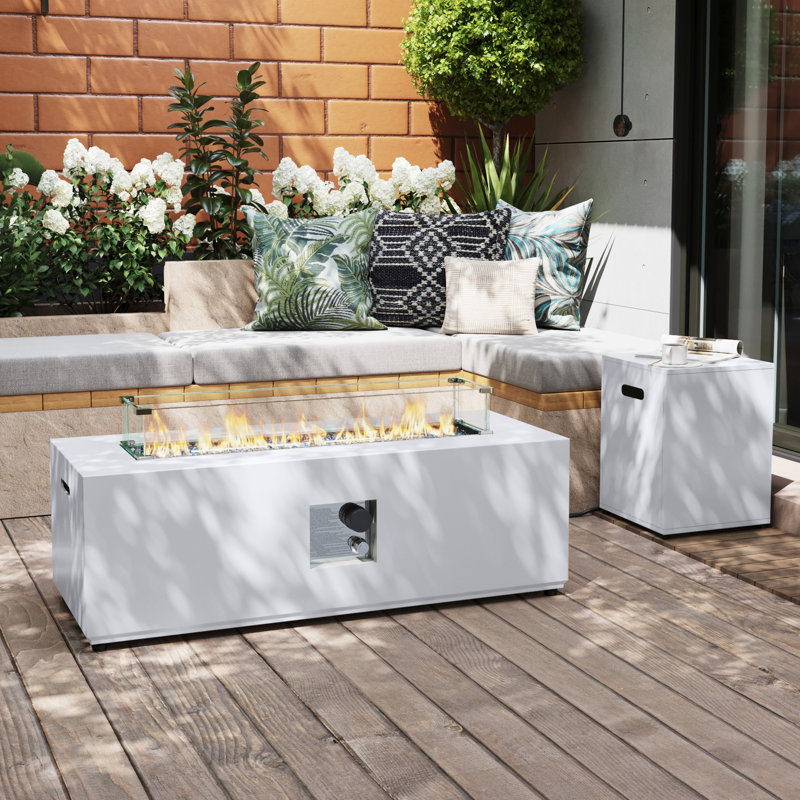 Table de foyer extérieur au propane en métal de 42 po de largeur, White