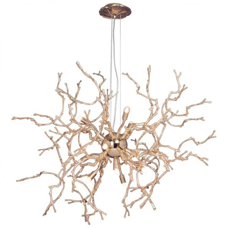 Lustre suspendu sculpté à la main Light Fizaan, Bronze doré, 18" Length x 18" Width x 20" Height