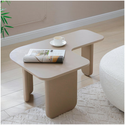 Table basse moderne en L de 35,43 pouces, peinture verte multicouche, table de coin centrale peu encombrante pour le salon, durable et élégante