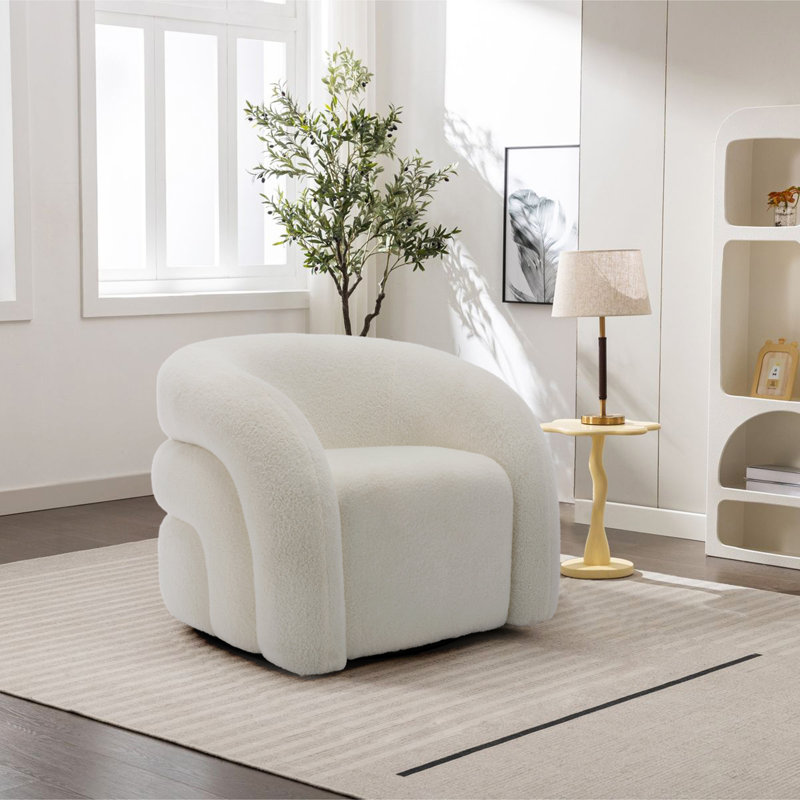 Fauteuil demi-tonneau pivotant rembourré Aunna, Mélange de polyester blanc