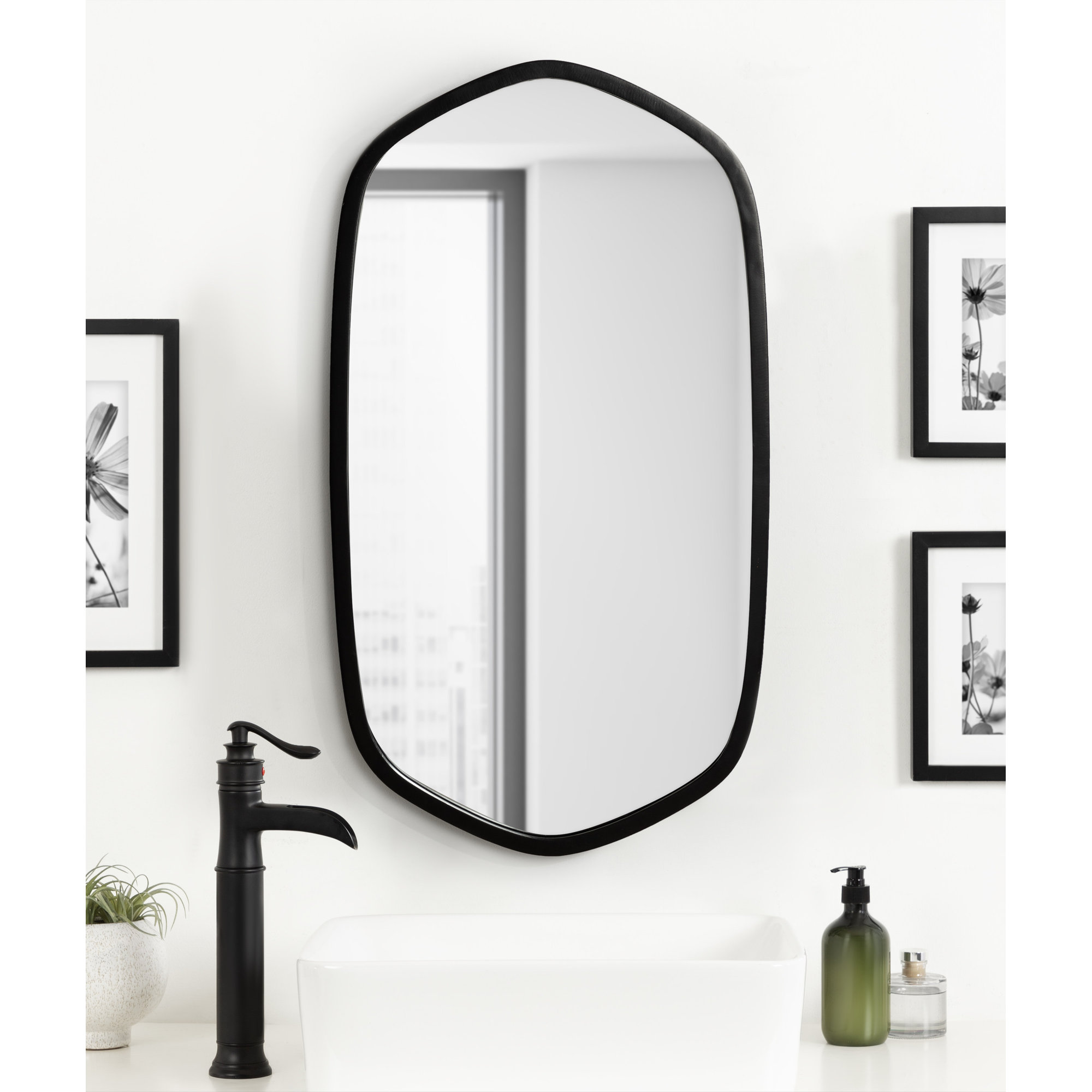 Glover Wood Hexagon Mirror, Vertical, Black, 36" x 20"