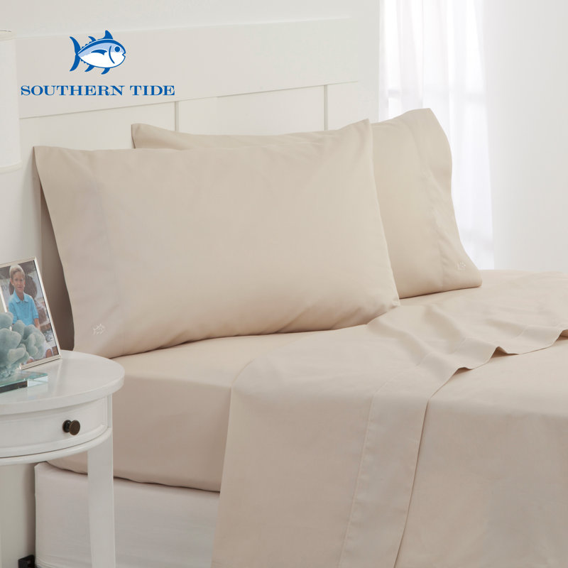 Southern Tide Cotton Twill Sheet Set, Full/Double Sheet Set with 2 Pillowcases, Oatmeal