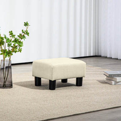 Beige Linen Small Cube Foot Rest Stool For Living Area Rest, Upholstered Room