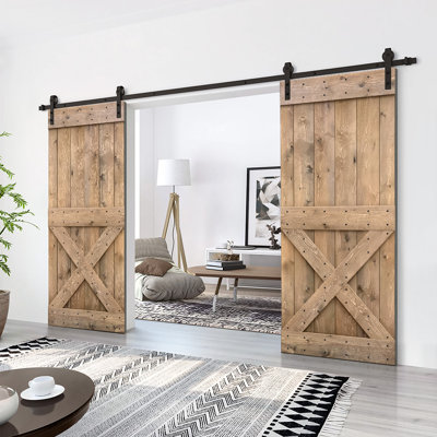 84'' Solid Wood Paneled Painted without Installation Hardware Kit Barn Door
