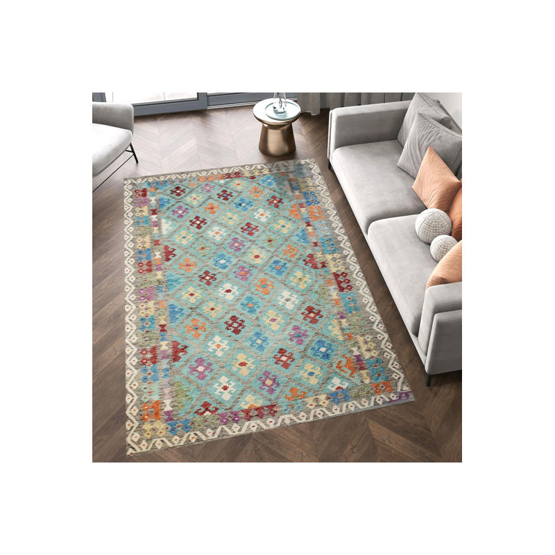 Turquoise Theme Pattern Vintage Decorative Washable Rug, Rectangle 3'11" x 5'11" Rug Pad Included