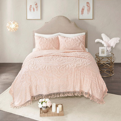 Blush Chenille Medallion Fringe - Enhance Your Bedroom's Appeal Full/Queen Coverlet Luxury Bedroom Decor