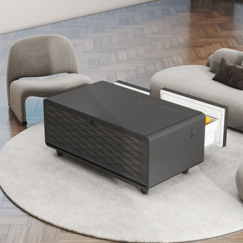 Modern Smart Coffee Table With Built-In Fridge, Bluetooth Speaker, Wireless Charging, Touch Control Panel, USB Interface, Outlet Protection, Atmosphere