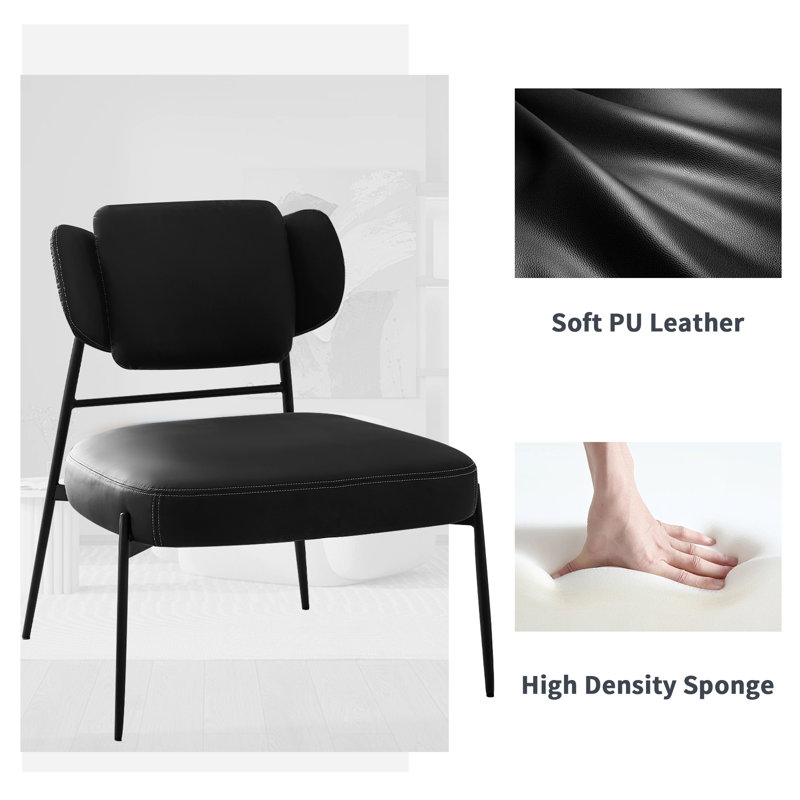 Oversize Armless Accent Chair Black Simple Modern Living Room Chair with Metal Legs