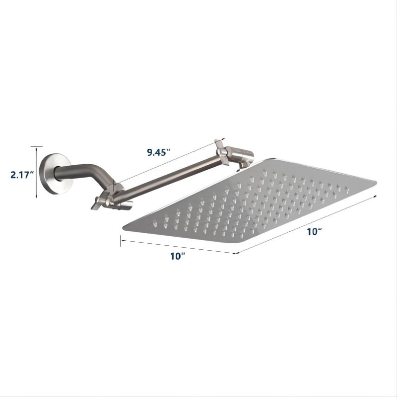 10" Square Rainfall & High Pressure Stainless Steel Bath Shower Head, Brushed Nickel