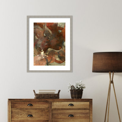 «Organic Shapes in Earthy Tons of Brown and Green» par Ute Rathmann, reproduction d'art encadrée sur bois