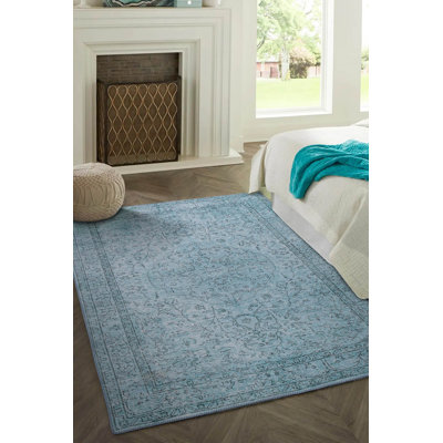 Soft Blue Area Rug, 7.5 x 10.8 Feet | 100% Polyester, 1850 g/m² | 0.16 Inches Pile Height, Recycled Poly Cotton Underside | Machine Carpet, Durable & Stylish | Perfect for Living Room, Bedroom, or Office Decor
