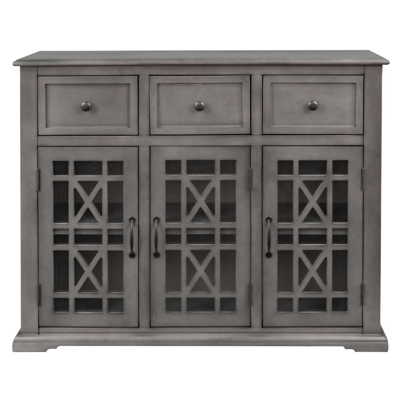 Armoire d'appoint vintage à 3 portes, armoire d'entrée et console Zohe, Gris clair