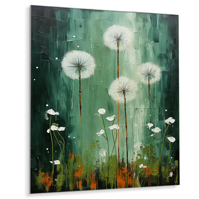«Green Dandelion Collage III», art mural floral en métal