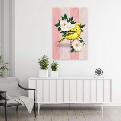 Contemporary Art Delicate Romantic Vintage Bird Rose Flower Nature Art