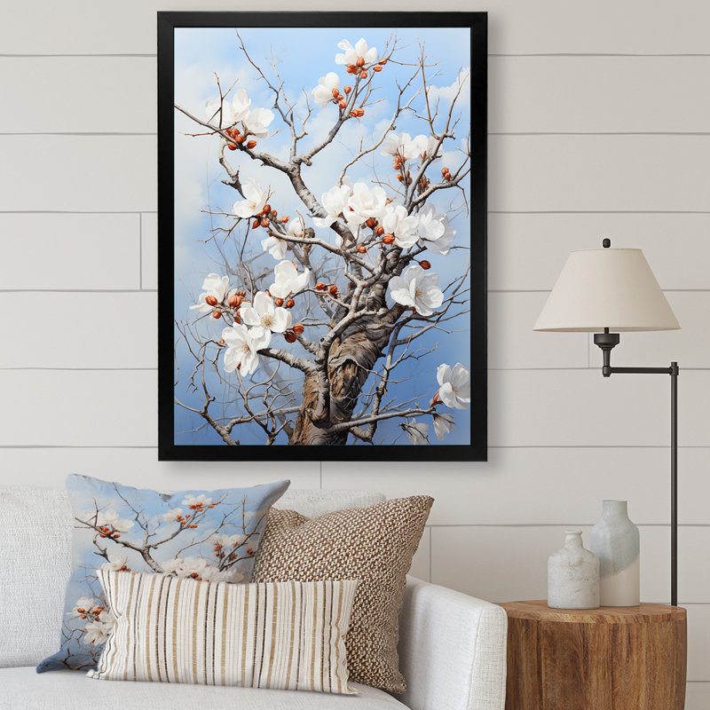 Lorent " White Flowers Tree Shadow Dance ", Black Picture Framed, 20" H x 12" W x 1" D