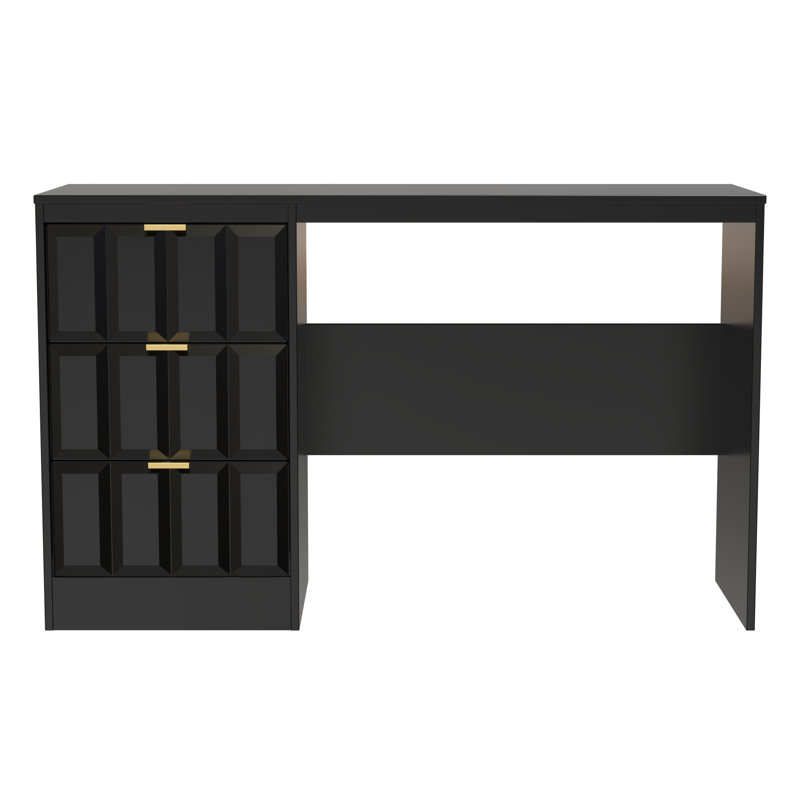 Besian 3 Drawer Desk  (Ready Assembled), Deep Black/Black