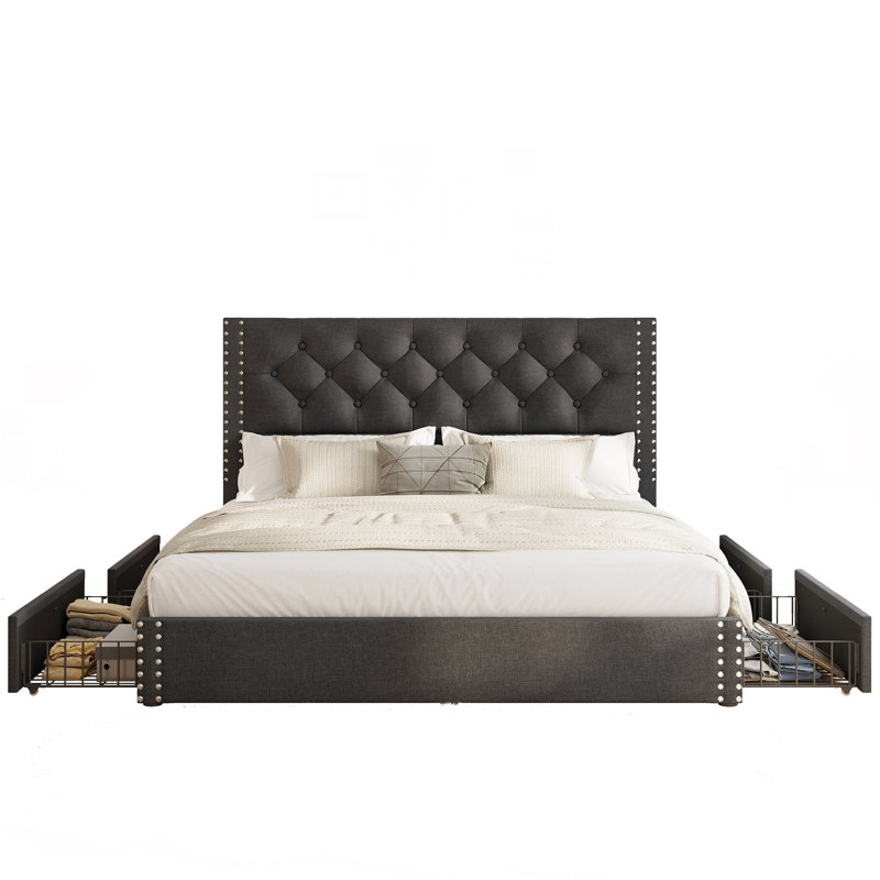 Kevyon Upholstered Storage Bed, Grey, Full