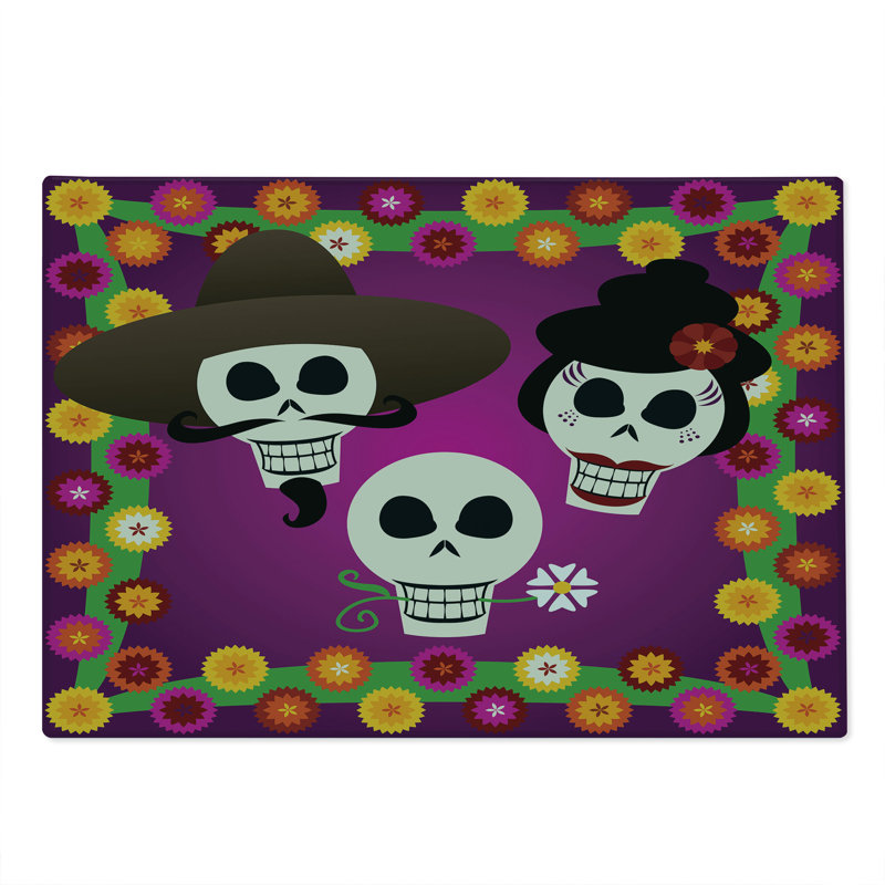 Ambesonne Hispanic Cutting Board Large Size Folk Sugar Skulls Multicolor