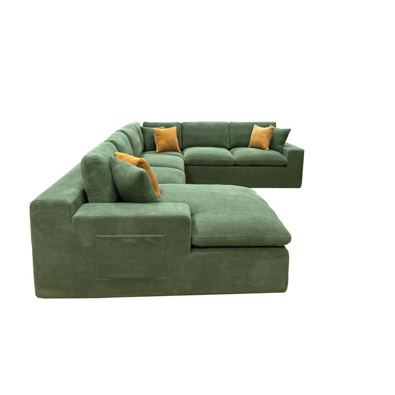 Upholstered Full Compressed Sectional, Dark Green