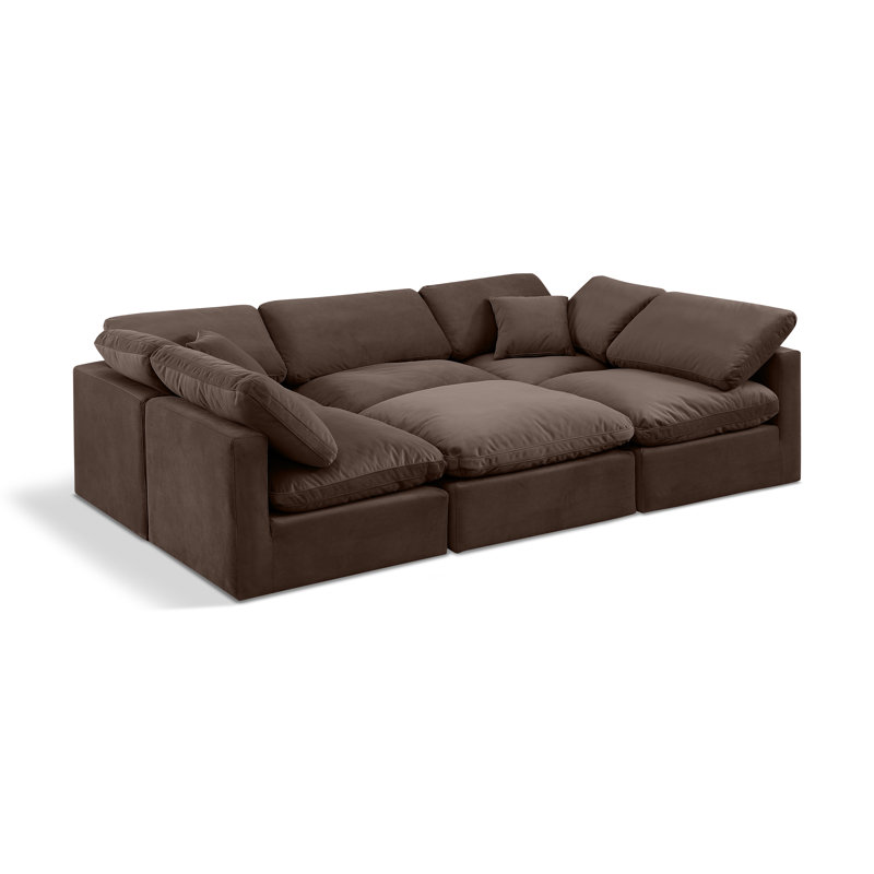 Itala Velvet U-Shaped Sectional Reversible, Brown Velvet