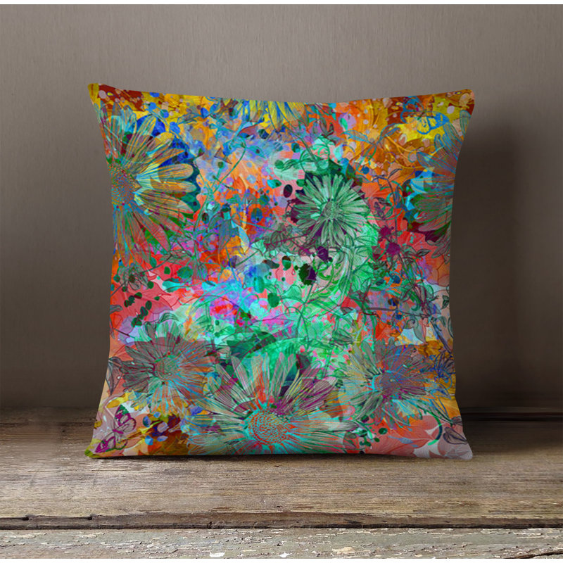 Throw Pillow With Insert, Multi Floral/Abstract 2, 18"H x 18"W