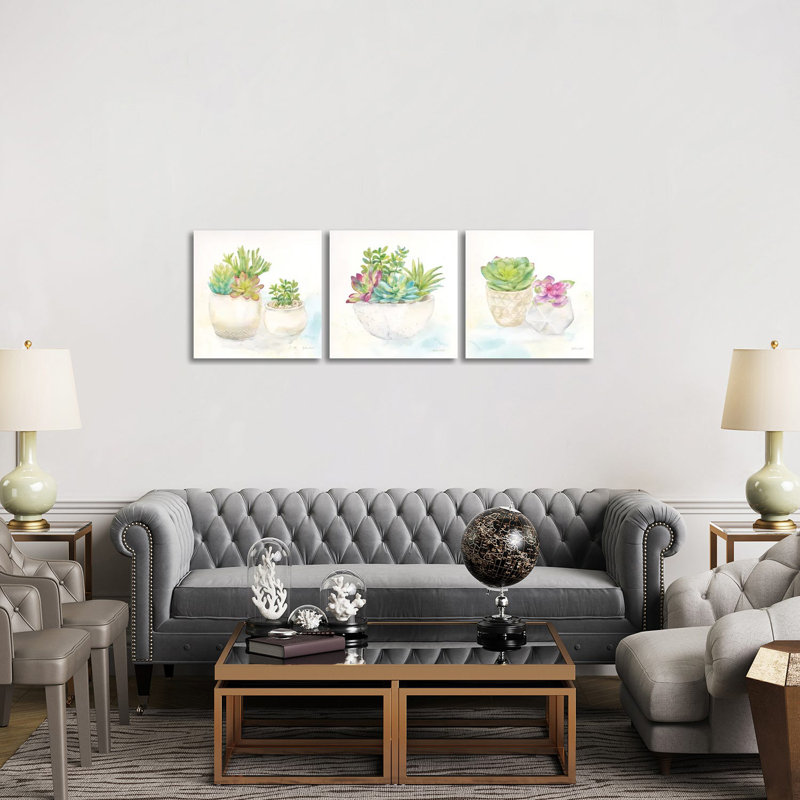 Sweet Succulent Pots Triptych - ensemble d'art mural sur toile - Toile tendue (ensemble de 3)