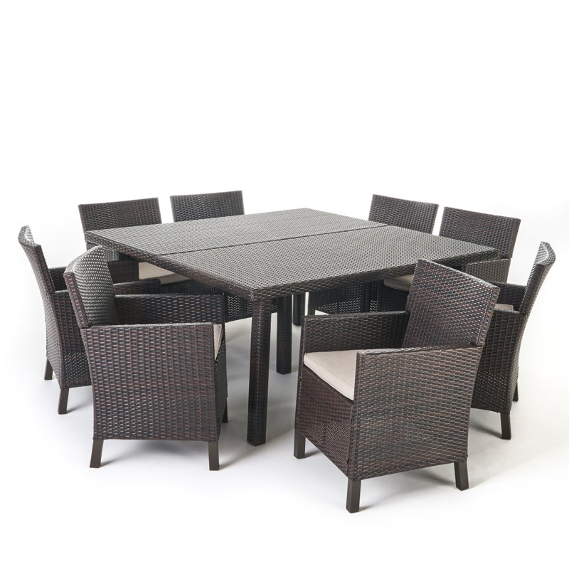 Waban Square 8 - Person 64'' Long Dining Set with Cushions, Multibrown