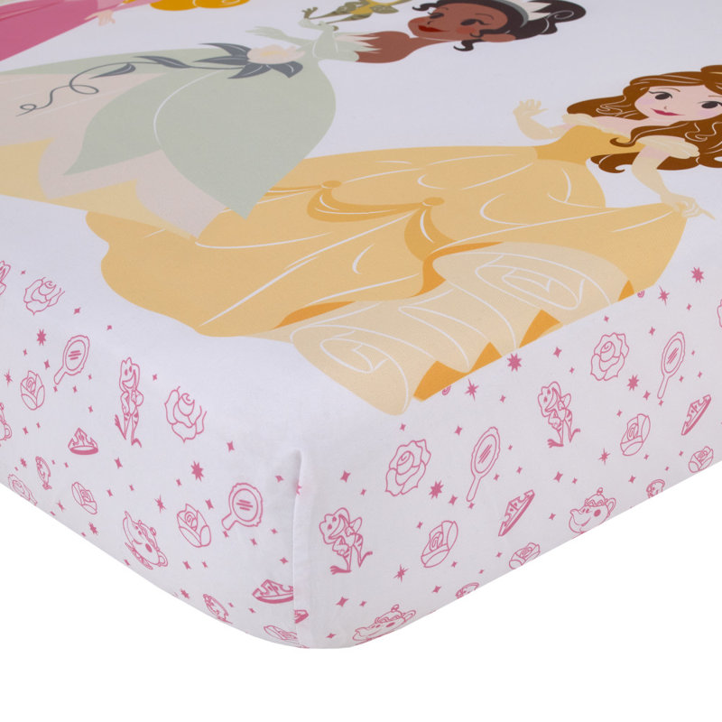 Drap-housse pour lit de bébé NoJo Disney Princess Make A Wish rose, blanc et jaune
