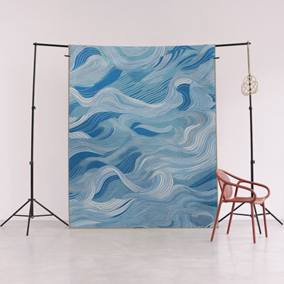 Blue-Toned Abstract Wavy Patterned Creative Modern Decorative Rug