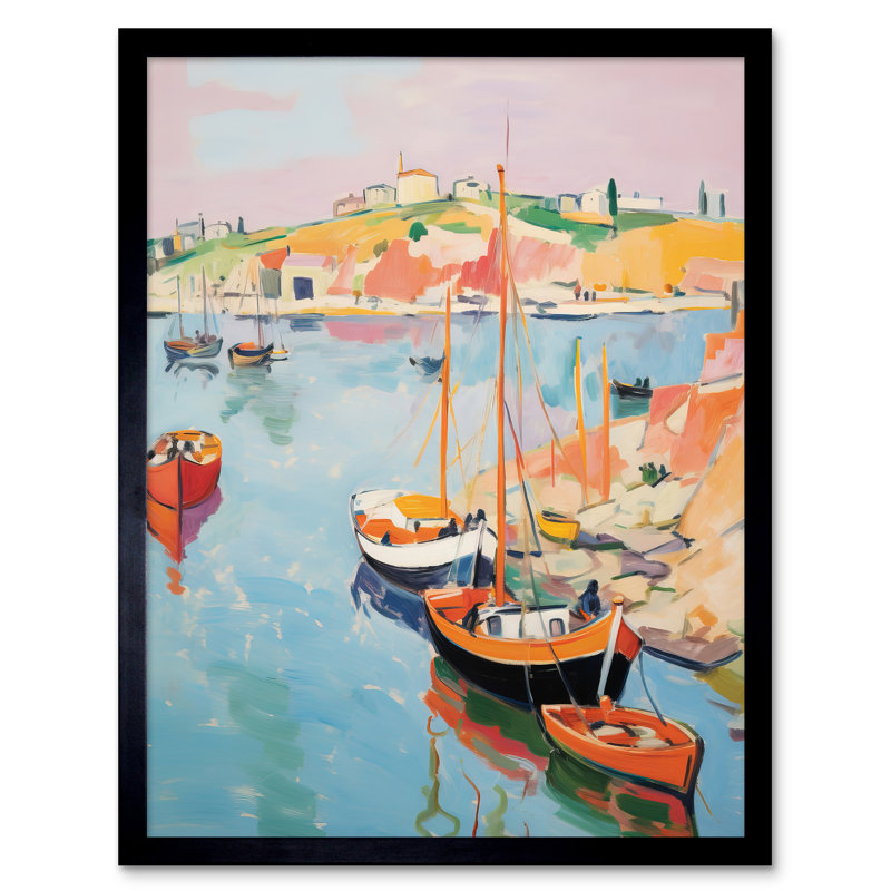 Boats In Harbour Fishing Village Coastal Landscape Abstract - Single Picture Frame Print