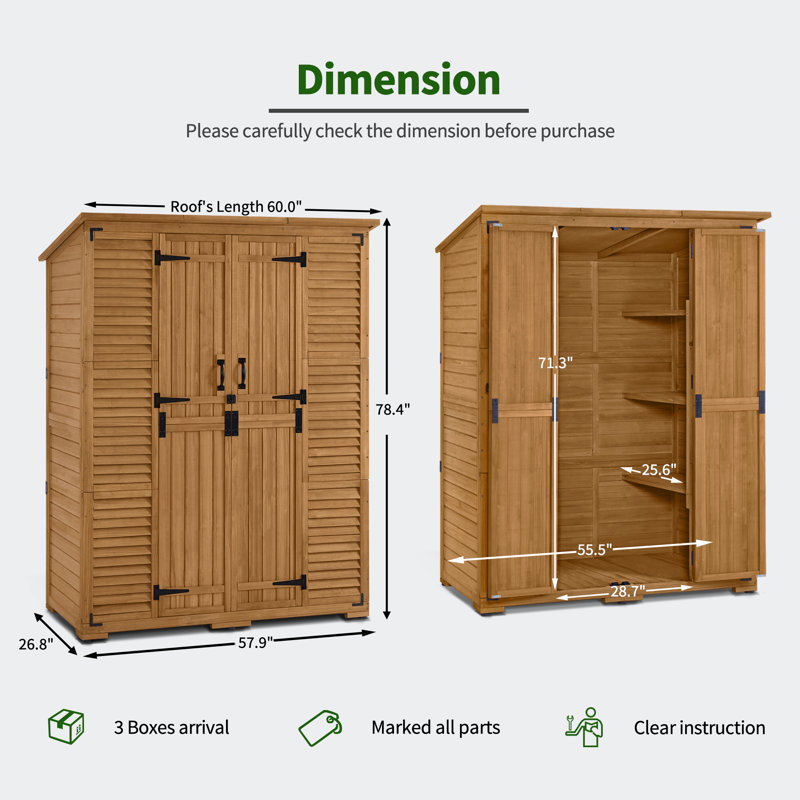 5 ft. W x 2 ft. D Outdoor Storage Shed with Double Lockable Doors and Waterproof Asphalt Roof, Yellow