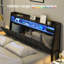 Structure de grand lit avec tête de lit ergonomique Rangement multi-espace, aucun sommier tapissier requis, lit plateforme en métal