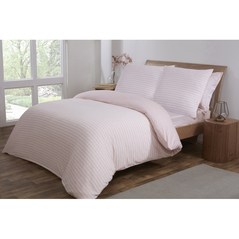 Atvars Striped Duvet Cover Set with Pillowcases, Single - 1 Pillowcase (80 x 80 cm), Pink/White