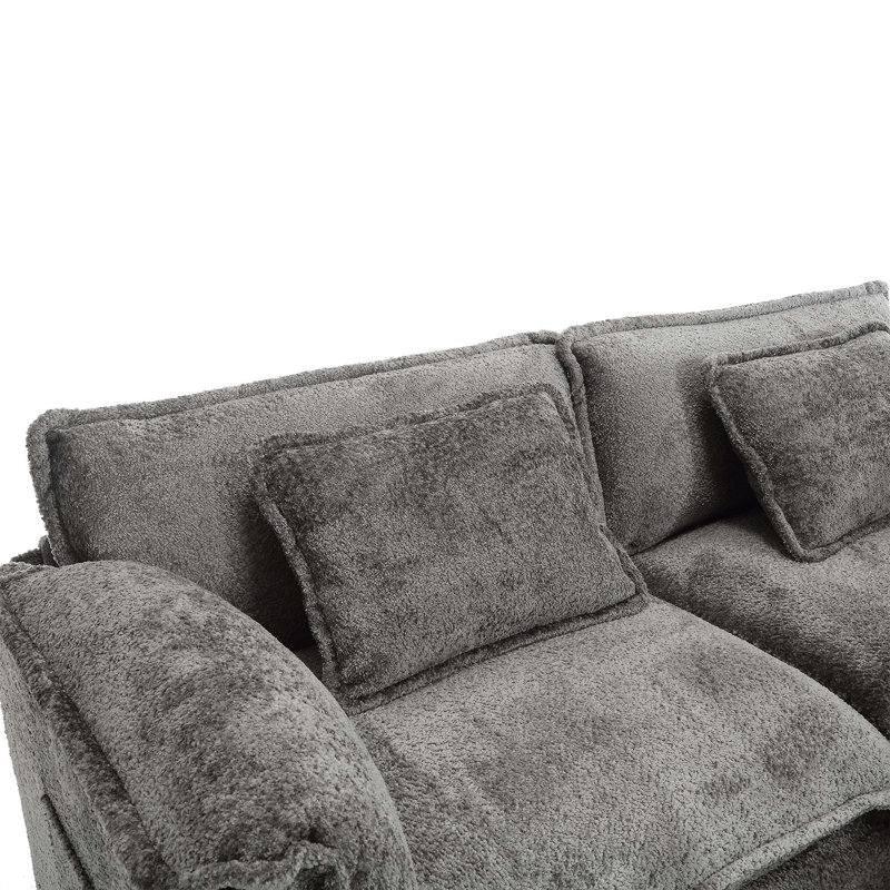 76.77" Chenille Loveseat With Ottoman, Gray Chenille
