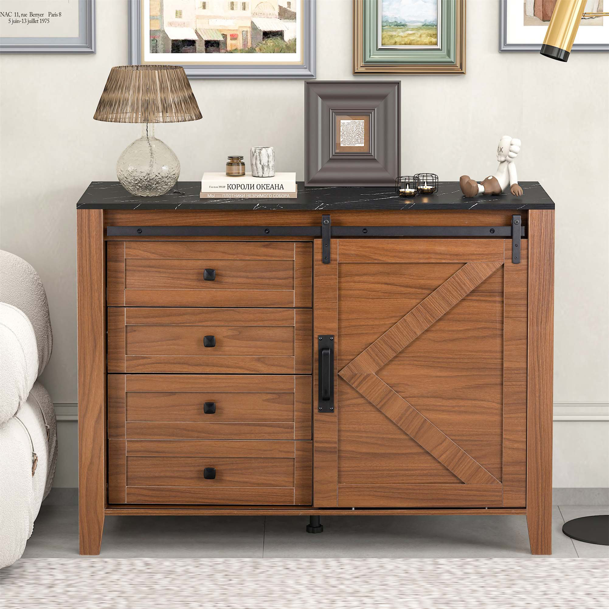 Commode Ancienne Style Country 4 Tiroirs – Bois Massif Beige – Palazzo INT