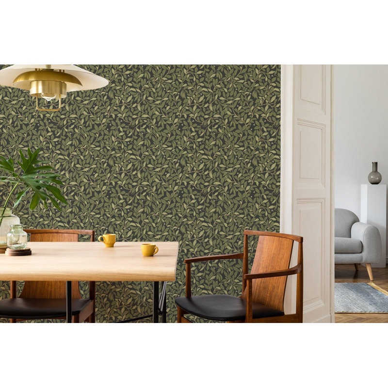 Leaf and Pod - Wallpaper, Midnight, Premium Paper