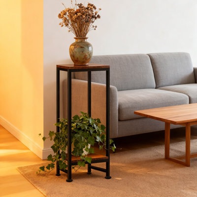 2-Tier Metal Plant Stand For Indoor & Outdoor Use, Heavy-Duty Plant Shelf With Wood Grain Trays, Space-Saving Corner Flower Pot Holder For Patio, Living Room, Balcony