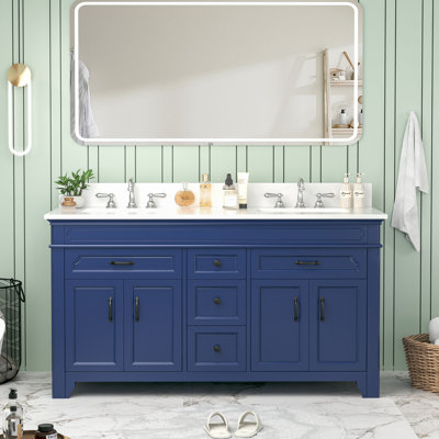 Meuble-lavabo 60 po avec comptoir en marbre et lavabo en céramique Banthroom