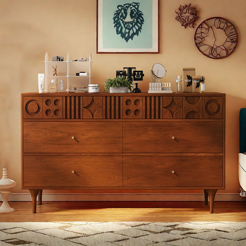 Retro Carved Modern Simple Wooden Accent Chest, 35.43" H x 59.05" W x 15.74" D