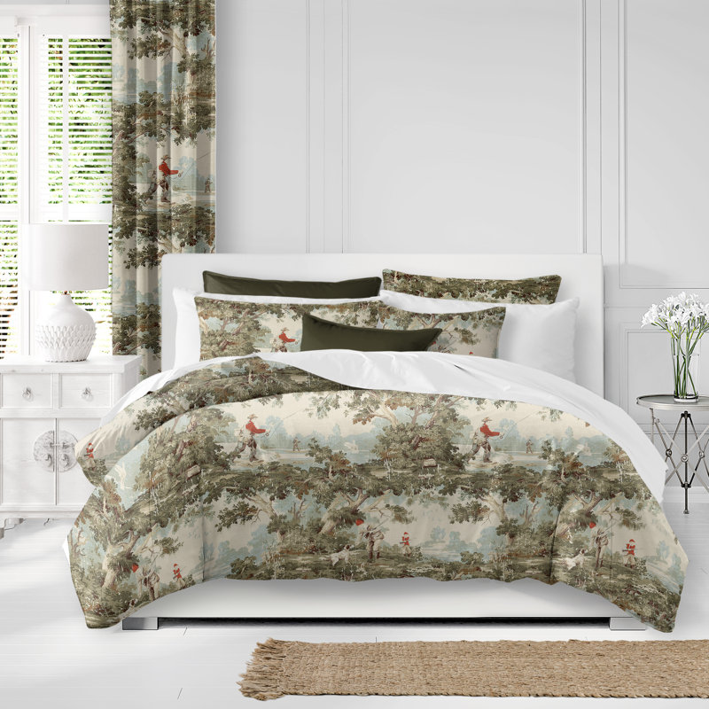 Greenwood Ivory/Red Linen Duvet Cover Set, Twin Duvet + 1 Standard Shams