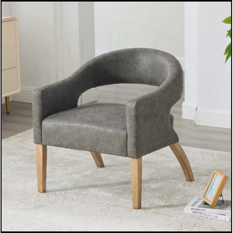 Fauteuil moderne rembourré en polyuréthane à dossier ouvert avec pieds en bois d'hévéa, idéal pour le salon et la salle à manger, gris
