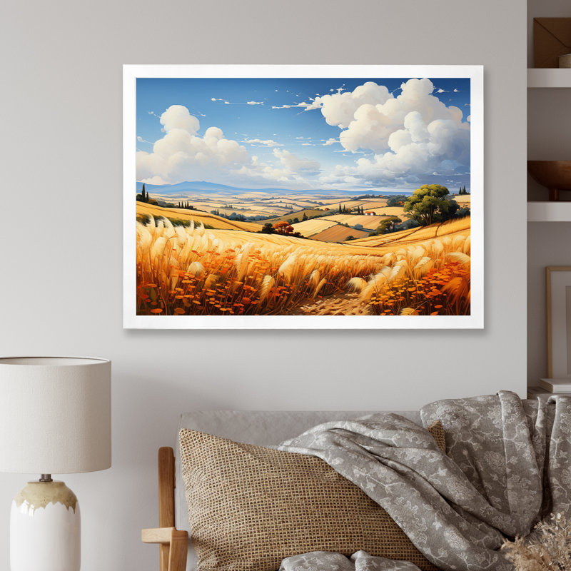 «Wheatfield On A Summers Day», impression sur toile, H 34 po x l 44 po x P 1,5 po, Cadre simple blanc