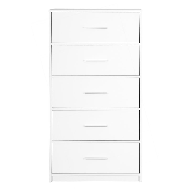 5-Drawer Dresser With Large Fabric Drawers, Silver, White
