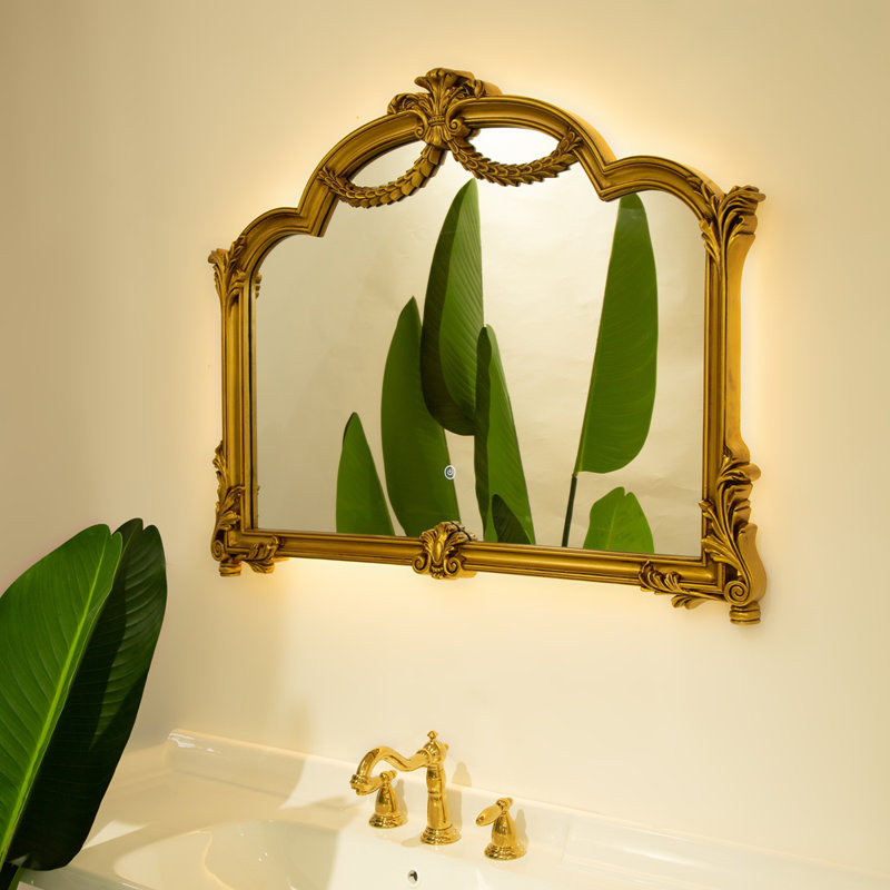 35'' VITI Mirror, Baroque Revival Style PU Mirror with An Ornate Golden Frame, Suitable for Bathroom, Bedroom, Living Room, Corridor, Entryway, etc.